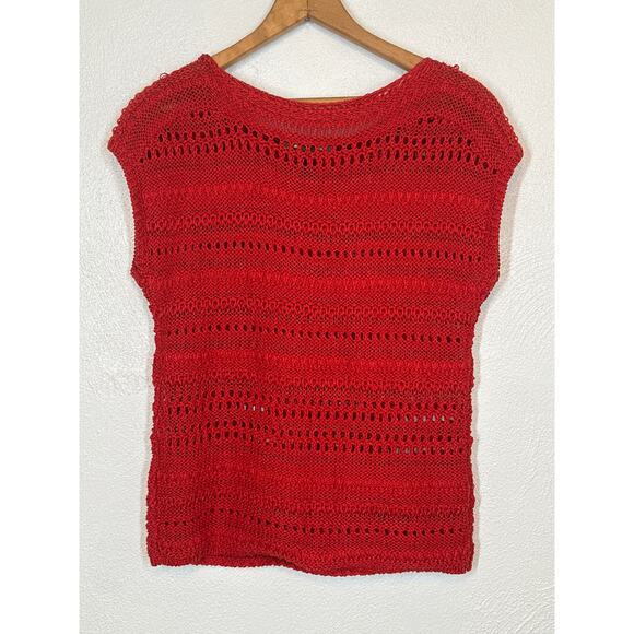 Lauren Ralph Lauren Open Knit Sweater Top PXS Red Short Sleeve Preppy Streetwear - Picture 4 of 11
